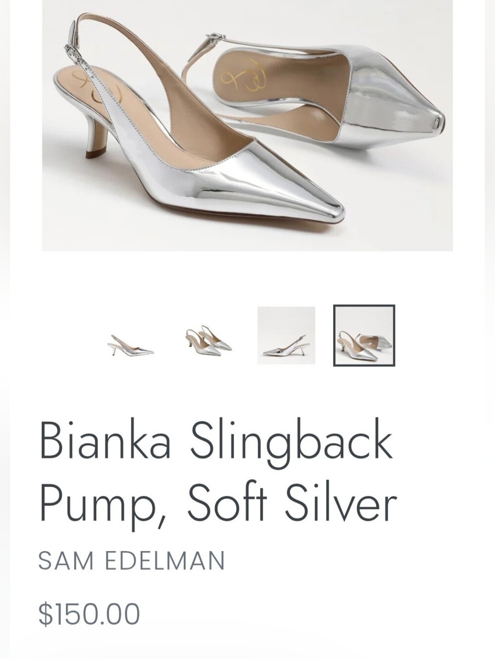 Sam Edelman Silver Pointed Slingback Kitten Heel